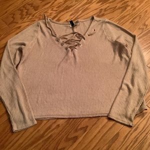 H&M Dividend Ribbed tie up Top